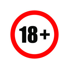 18+ eighteen plus round sign. Isolated vector Illustration.