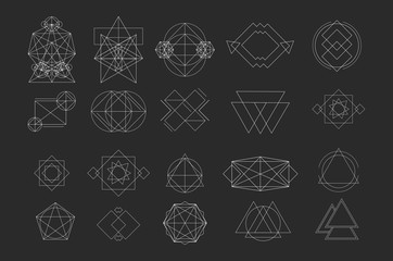 Geometric signs on a black background.