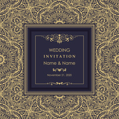 Wedding invitation cards Eastern style. Arabic  Pattern. Mandala ornament. Frame with flowers elements. Vector illustration.