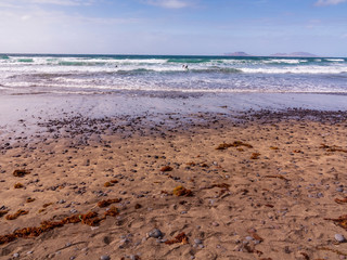 Playa de Famara en Lanzarote. Islas Canarias. España. Europa.