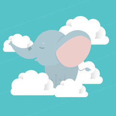 Cute elephant cartoon and clouds vector design