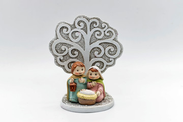  Nativity scene isolated on white background. Traditional christmas decoration