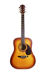 Naklejka premium Brown acoustic guitar on a white background front view
