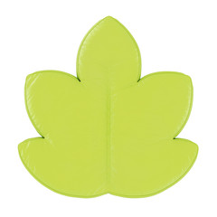 Green leather pouf in the shape of a sheet on a white background top view. 3d rendering