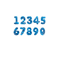 Set of blue numbers for school and learning isolated object on white background for print.