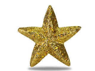 Gold Christmas Star on white background. (clipping path)