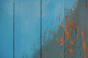Painting a wooden fence with blue paint