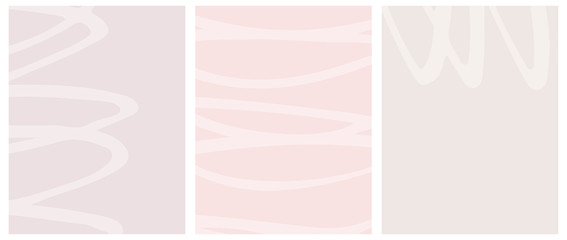 Cute Abstract Geometric Vector Layouts. Irregular Free Hand Lines Isolated on a Light Pink and Warm Gray Background. Simple Abstract Vector Prints Ideal for Layout, Cover, Card, Printing.