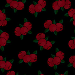 Cute seamless pattern.Cranberry icons on a beautiful background. Elements for your design. Hand drawn vector illustration.