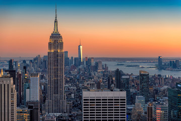 New York City skyline at sunset 