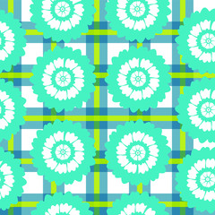 seamless background. Gingham background with a combination of floral designs. Seamless Pattern With Floral Motifs able to print for cloths, tablecloths, blanket, shirts, dresses, posters, papers.