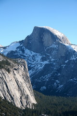 Half dome close-up panoramic view in winter in Yosemite National Park, California