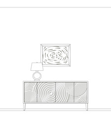 Coloring of dresser with lamp and picture in art-deco style