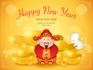 2020 Happy Chinese new year of cartoon cute rat mouse God of Wealth and golden ingot.