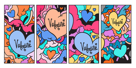 Vector doodle illustration valentine greeting card for social media story background