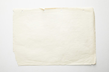 top view of empty vintage paper on white background