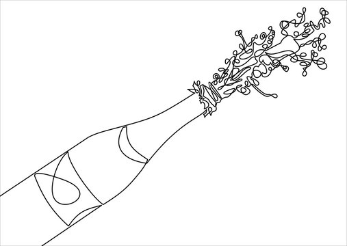 bottle of Champagne explosion-continuous line drawing