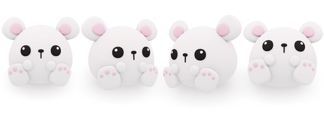 set of cute low poly white bear isolated on white background with clipping path , collection toy different angle object. " 3d illustration"