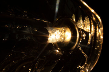 Close up bike headlamp with star light effect. 
