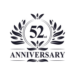 52 years Anniversary logo, luxurious 52nd Anniversary design celebration.