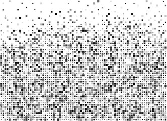 Halftone pixels dissolve, small transparent chaotic particles. An explosion, the squares. Vector abstract illustration background.