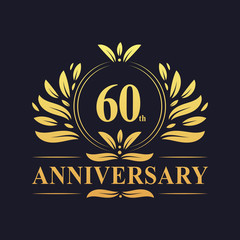 60th Anniversary logo, luxurious golden color 60 years Anniversary logo design celebration.