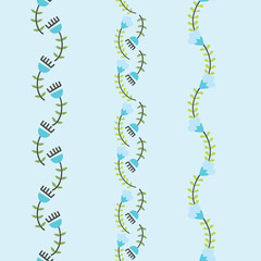 Blue Flowers Vector Seamless Vertical Borders Set