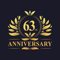 63rd Anniversary logo, luxurious golden color 63 years Anniversary logo design celebration.