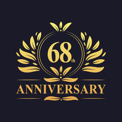 68th Anniversary logo, luxurious golden color 68 years Anniversary logo design celebration.