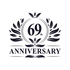 Fototapeta na wymiar 69th Anniversary celebration, luxurious 69 years Anniversary logo design.