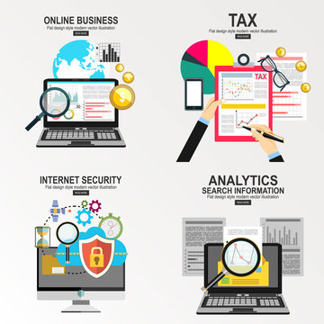 Social Network Vector Concept.Tax calculation, budget calculation, accounting, paperwork concept.Internet security and data protection concept.