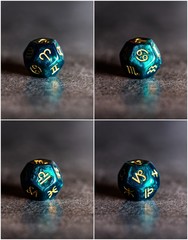 Collage of photos with Astrology Dice representing Cardinal Modality of Astrological Signs. Aries,...