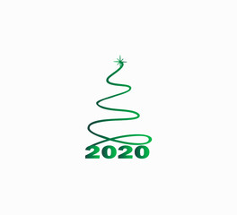 Happy New Year 2020! Beautiful vector illustration of a Christmas tree - geometry with snowflakes. Green gradient print design