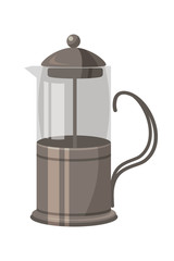 Glass coffee pot or teapot with filter on white