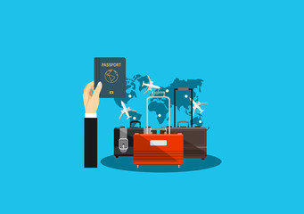 Travel and adventure. International passport, boarding pass, tickets