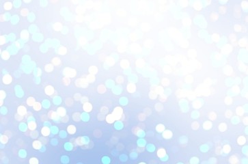 Fototapeta na wymiar Glitter light texture. Holiday glare pastel abstraction. Bokeh blur pattern. White blue subtle background. Winter brilliance decoration.