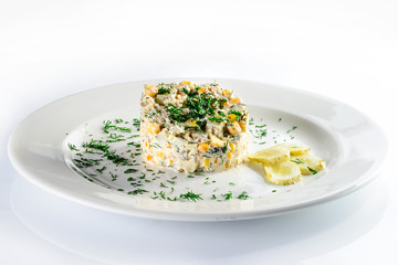 corn salad on a white background
