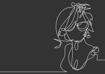 Continuous line of a hair girl with glasses.