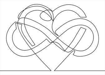 Intertwined Heart with The Sign of Infinity. Love forever-continuous line