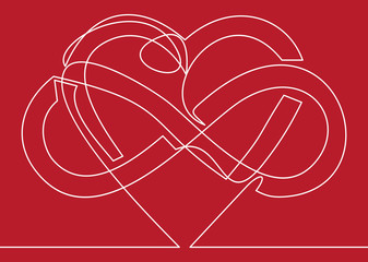 Intertwined Heart with The Sign of Infinity. Love forever-continuous line