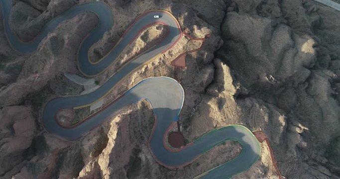 aerial view of a steep mountain road