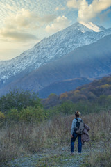 girl travels in the mountains.