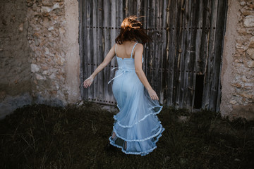 Vintage bride with blue dress