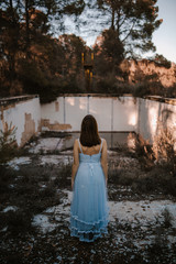 Vintage bride with blue dress