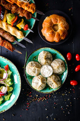 Georgian dumpling or Khinkali. Georgian homemade manti