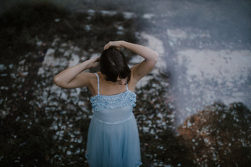 Vintage bride with blue dress