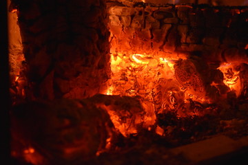 fire in fireplace