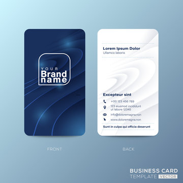 Vertical business card design with abstract nature blue curved shape background