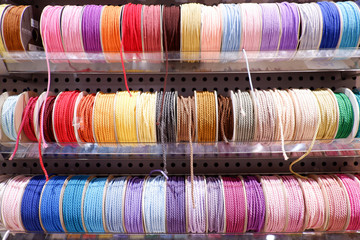 Colourful Ribbon rolls in a store