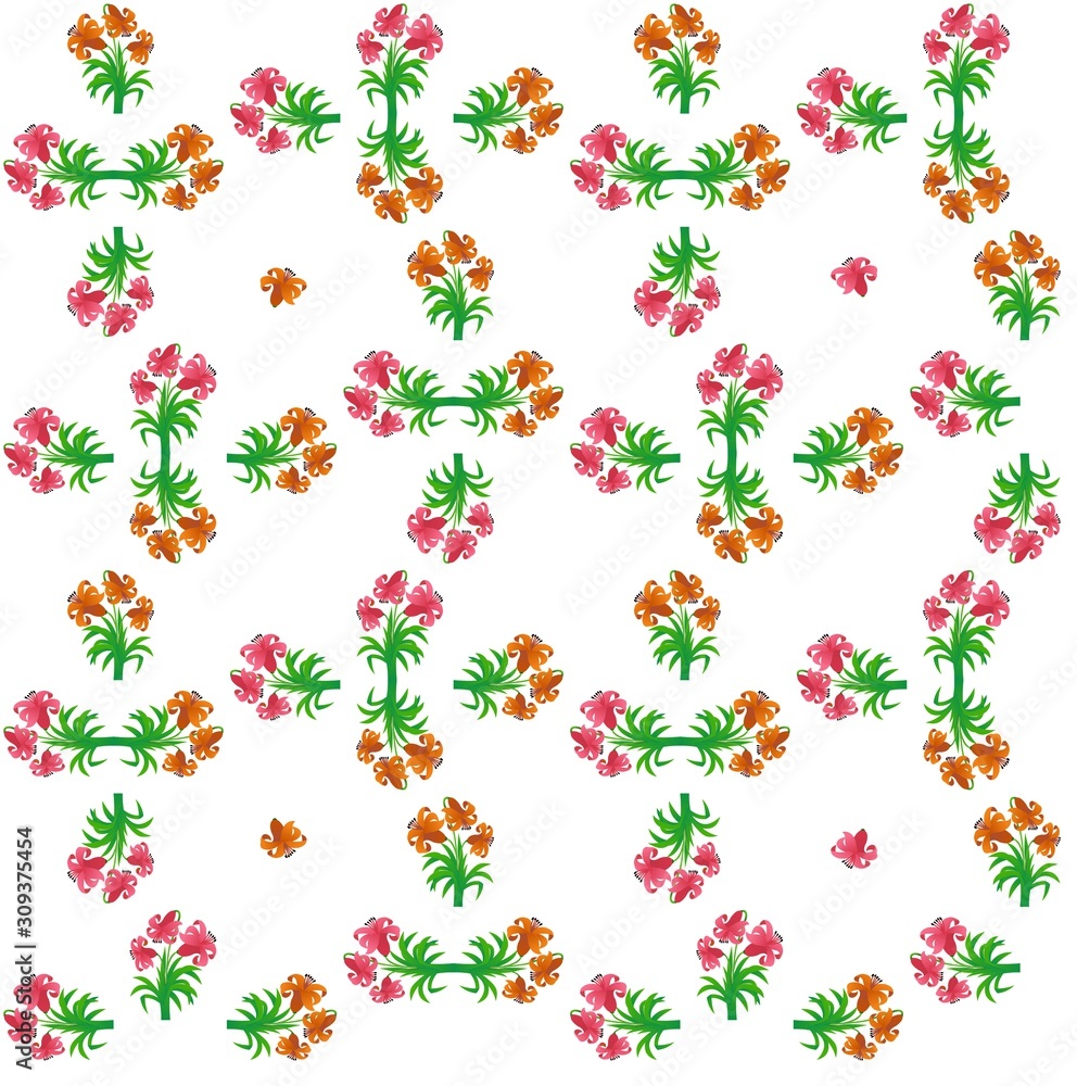 Wall mural The Amazing of Beautiful Orange and Pink Flower Illustration, Pattern Wallpaper